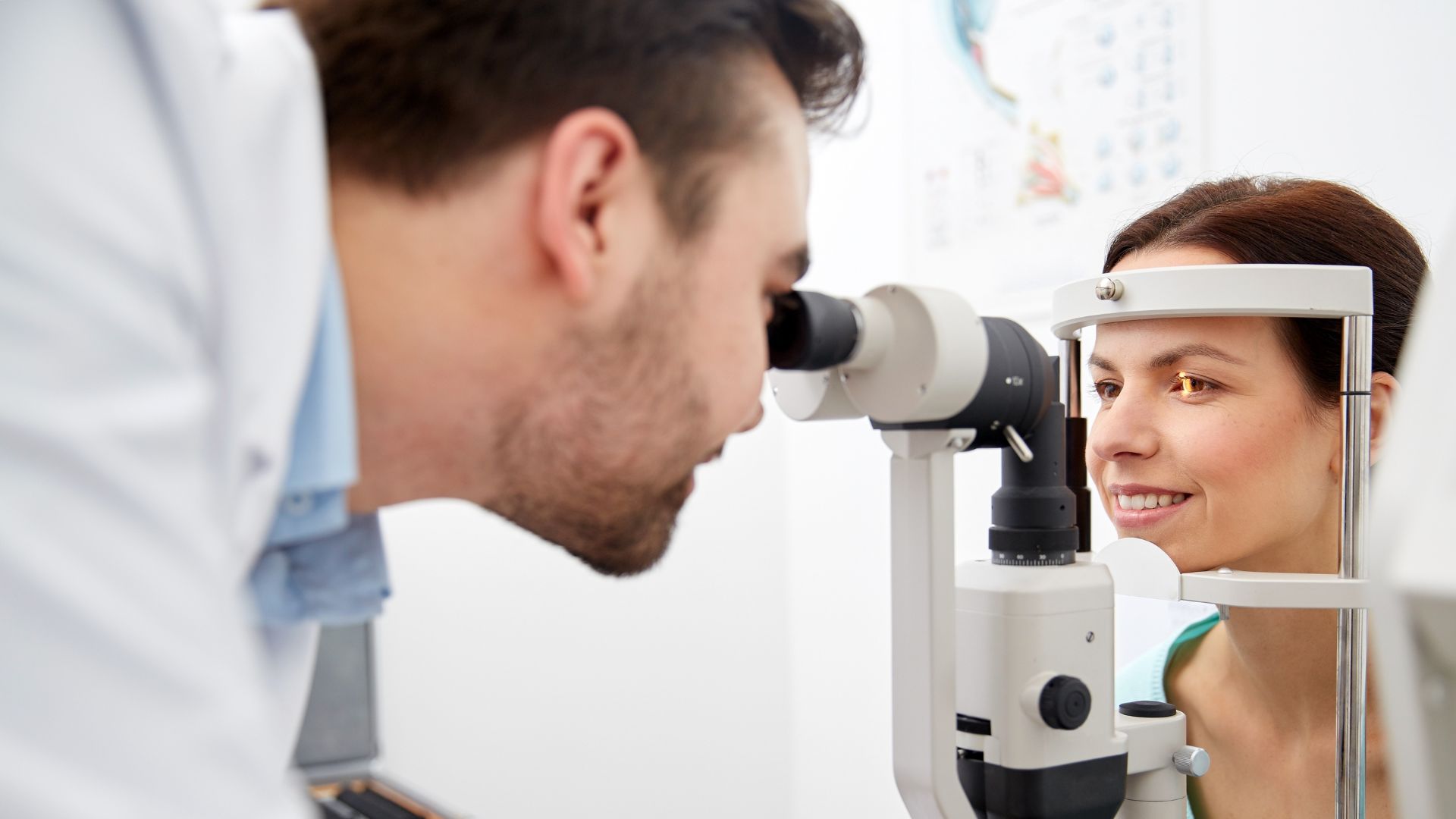 A dimly lit ophthalmology examination room, with a technician carefully examining a patient's eyes using a slit lamp. The patient's face is illuminated by the intense, focused beam of light, revealing the intricate structure of the eye. In the background, a sophisticated diagnostic device, such as a corneal topographer or aberrometer, stands ready to capture precise measurements and data. The room is bathed in a warm, soft glow, creating an atmosphere of professionalism and medical expertise. The overall scene conveys the meticulous process of diagnosing night vision issues, with the healthcare provider's attention focused on identifying the underlying causes and recommending appropriate treatments. Night Vision Problems 05