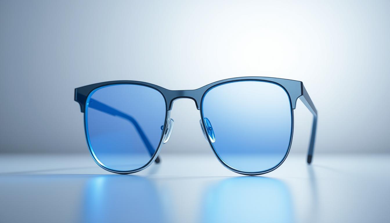a high-quality, close-up 3D render of a pair of eyeglasses with blue light filtering lenses, shown in a well-lit, minimalist studio setting. the lenses are transparent with a faint blue tint, showcasing the advanced lens technology designed to block harmful blue light wavelengths. the frame is sleek and modern, made of lightweight yet durable materials. the lighting accentuates the intricate lens design and construction, highlighting the technical sophistication of the blue light protection system. the overall mood is one of precision, clarity, and scientific innovation, conveying the effectiveness of this eyewear in guarding against the detrimental effects of blue light exposure. a high-quality, close-up 3D render of a pair of eyeglasses with blue light filtering lenses, shown in a well-lit, minimalist studio setting. the lenses are transparent with a faint blue tint, showcasing the advanced lens technology designed to block harmful blue light wavelengths. the frame is sleek and modern, made of lightweight yet durable materials. the lighting accentuates the intricate lens design and construction, highlighting the technical sophistication of the blue light protection system. the overall mood is one of precision, clarity, and scientific innovation, conveying the effectiveness of this eyewear in guarding against the detrimental effects of blue light exposure.